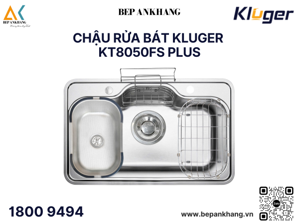 Chậu rửa bát 1 hố Kluger KT8050FS Plus - Inox POSCO 304 - LINEN dập nổi chống xước